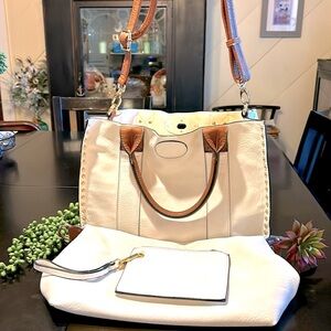 White Handbag Set Tote Shoulder and Coinpurse